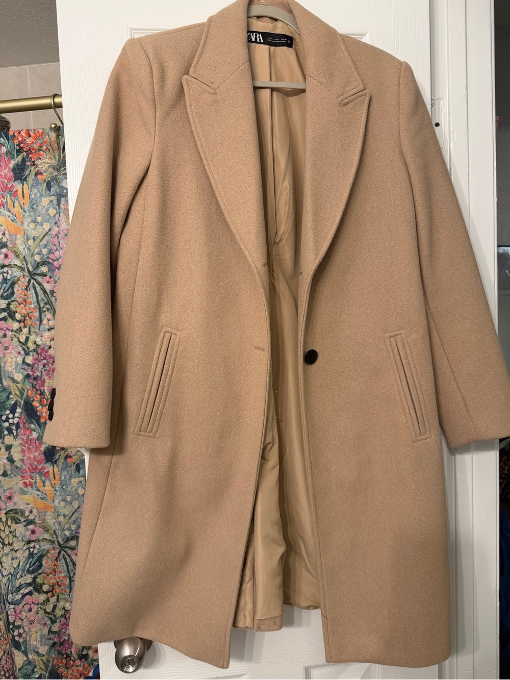 Zara Camel Single-Button Wool-Blend Trench Coat